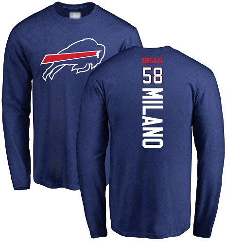 Men NFL Buffalo Bills #58 Matt Milano Royal Blue Backer Long Sleeve T Shirt